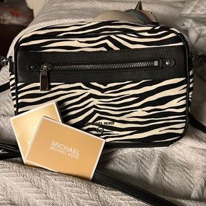 Michael kors black zebra print crossbody bag